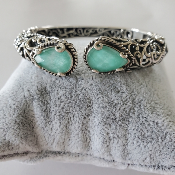 Carolyn Pollack Sterling Silver Turquoise Doublet Scroll Filagree Bracelet - Picture 13 of 14